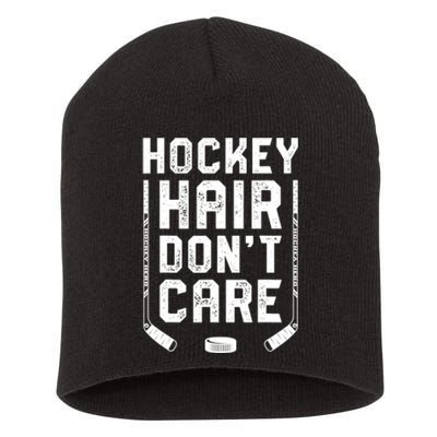 Hockey Hair Don't Care Women Girls Ice Puck Player TShirt Short Acrylic Beanie