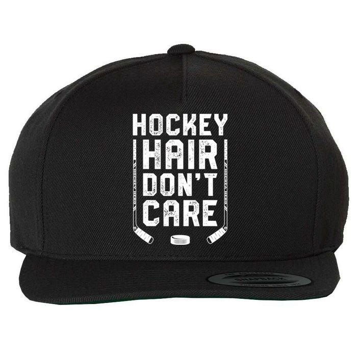 Hockey Hair Don't Care Women Girls Ice Puck Player TShirt Wool Snapback Cap