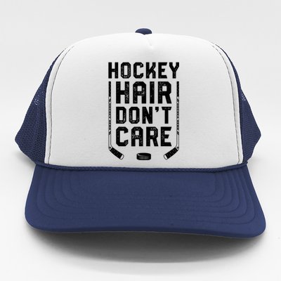 Hockey Hair Don't Care Women Girls Ice Puck Player TShirt Trucker Hat