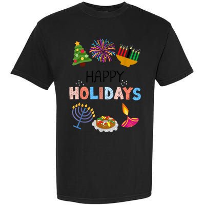 Happy Holidays Diwali Kwanzaa Hanukkah Christmas Garment-Dyed Heavyweight T-Shirt