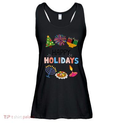 Happy Holidays Diwali Kwanzaa Hanukkah Christmas Ladies Essential Flowy Tank