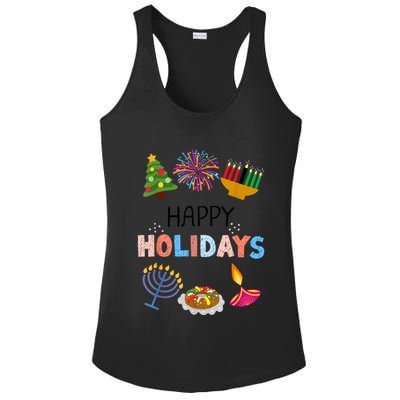 Happy Holidays Diwali Kwanzaa Hanukkah Christmas Ladies PosiCharge Competitor Racerback Tank