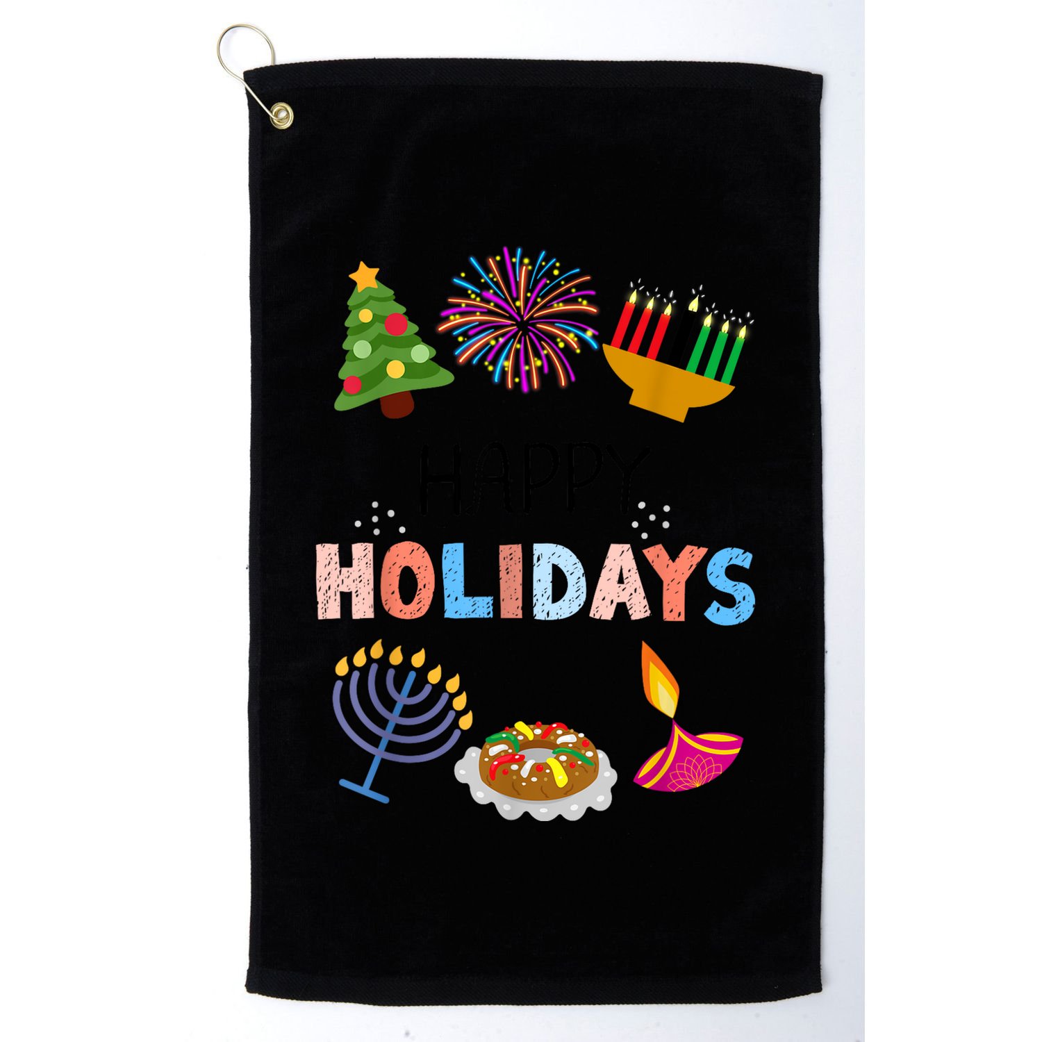 Happy Holidays Diwali Kwanzaa Hanukkah Christmas Golf Towel