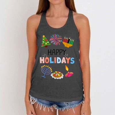 Happy Holidays Diwali Kwanzaa Hanukkah Christmas Women's Knotted Racerback Tank