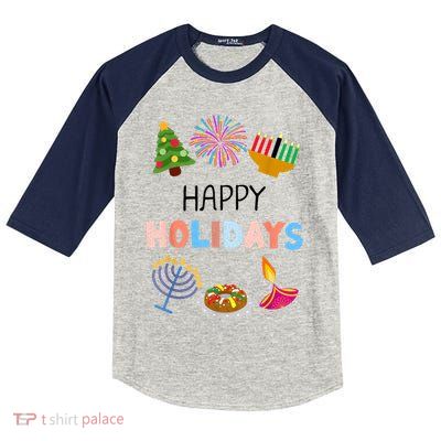 Happy Holidays Diwali Kwanzaa Hanukkah Christmas Kids Colorblock Raglan Jersey