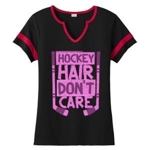 Hockey Hair Dont Care Funny Ice Hockey Lover Designs Meaningful Gift Ladies Halftime Notch Neck Tee