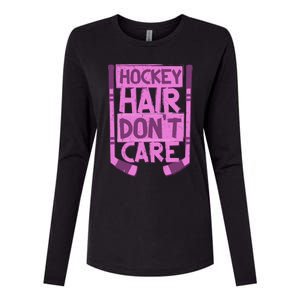 Hockey Hair Dont Care Funny Ice Hockey Lover Designs Meaningful Gift Womens Cotton Relaxed Long Sleeve T-Shirt