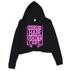 Hockey Hair Dont Care Funny Ice Hockey Lover Designs Meaningful Gift Crop Fleece Hoodie