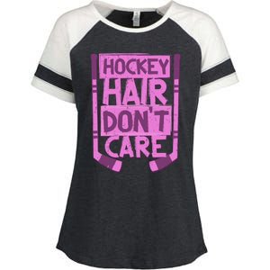 Hockey Hair Dont Care Funny Ice Hockey Lover Designs Meaningful Gift Enza Ladies Jersey Colorblock Tee