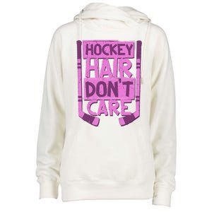 Hockey Hair Dont Care Funny Ice Hockey Lover Designs Meaningful Gift Womens Funnel Neck Pullover Hood