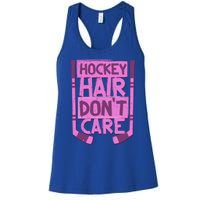 Hockey Hair Dont Care Funny Ice Hockey Lover Designs Meaningful Gift Women's Racerback Tank