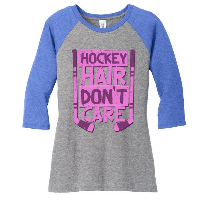 Hockey Hair Dont Care Funny Ice Hockey Lover Designs Meaningful Gift Women's Tri-Blend 3/4-Sleeve Raglan Shirt