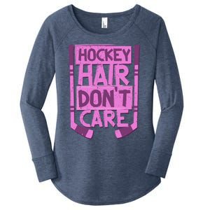 Hockey Hair Dont Care Funny Ice Hockey Lover Designs Meaningful Gift Women's Perfect Tri Tunic Long Sleeve Shirt