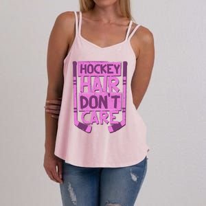 Hockey Hair Dont Care Funny Ice Hockey Lover Designs Meaningful Gift Women's Strappy Tank