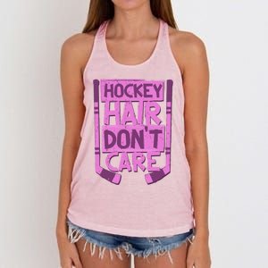 Hockey Hair Dont Care Funny Ice Hockey Lover Designs Meaningful Gift Women's Knotted Racerback Tank