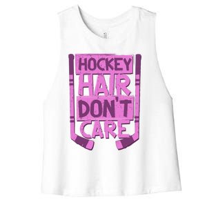 Hockey Hair Dont Care Funny Ice Hockey Lover Designs Meaningful Gift Women's Racerback Cropped Tank