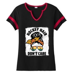 Hockey Hair Dont Care Player Field Hockey Gift Ladies Halftime Notch Neck Tee