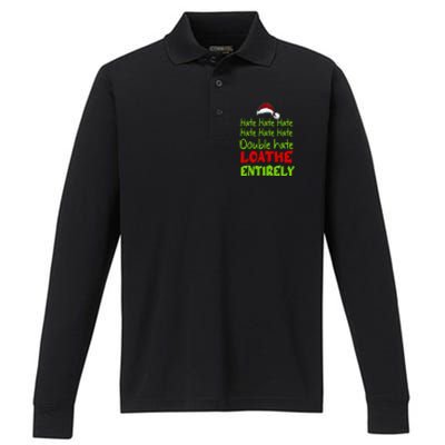 Hate Hate Double Hate Loathe Entirely Funny Christmas Santa Performance Long Sleeve Polo