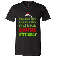 Hate Hate Double Hate Loathe Entirely Funny Christmas Santa V-Neck T-Shirt