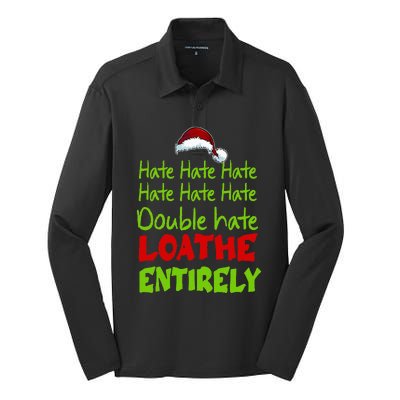 Hate Hate Double Hate Loathe Entirely Funny Christmas Santa Silk Touch Performance Long Sleeve Polo