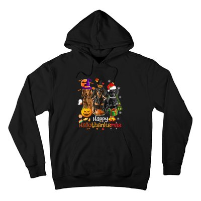 Happy Hallothanksmas Dachshund Halloween Thanksgiving Xmas Hoodie