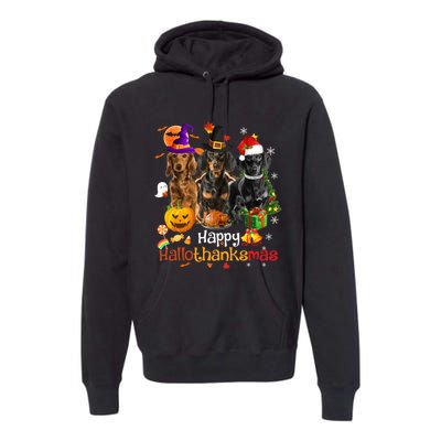 Happy Hallothanksmas Dachshund Halloween Thanksgiving Xmas Premium Hoodie