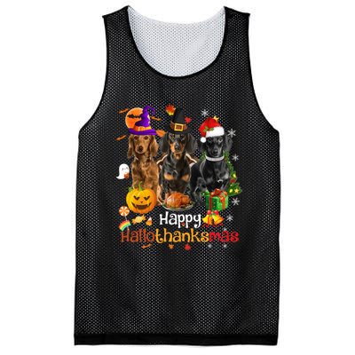 Happy Hallothanksmas Dachshund Halloween Thanksgiving Xmas Mesh Reversible Basketball Jersey Tank