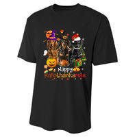 Happy Hallothanksmas Dachshund Halloween Thanksgiving Xmas Performance Sprint T-Shirt