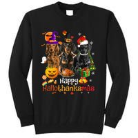 Happy Hallothanksmas Dachshund Halloween Thanksgiving Xmas Tall Sweatshirt