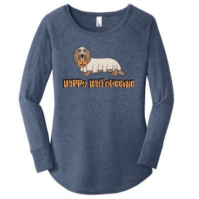 Happy Halloweenie Dachshund Ghost Funny Dog Lover Women's Perfect Tri Tunic Long Sleeve Shirt