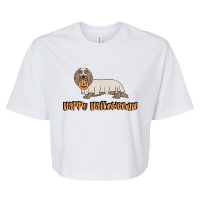 Happy Halloweenie Dachshund Ghost Funny Dog Lover Bella+Canvas Jersey Crop Tee