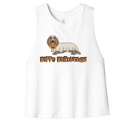 Happy Halloweenie Dachshund Ghost Funny Dog Lover Women's Racerback Cropped Tank