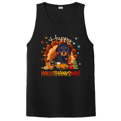 Happy Hallothanksmas Dachshund Halloween Thanksgiving Xmas Funny Gift PosiCharge Competitor Tank