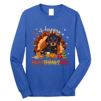 Happy Hallothanksmas Dachshund Halloween Thanksgiving Xmas Funny Gift Long Sleeve Shirt