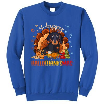 Happy Hallothanksmas Dachshund Halloween Thanksgiving Xmas Funny Gift Sweatshirt