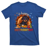 Happy Hallothanksmas Dachshund Halloween Thanksgiving Xmas Funny Gift T-Shirt