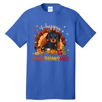 Happy Hallothanksmas Dachshund Halloween Thanksgiving Xmas Funny Gift Tall T-Shirt