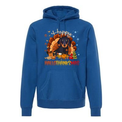 Happy Hallothanksmas Dachshund Halloween Thanksgiving Xmas Funny Gift Premium Hoodie