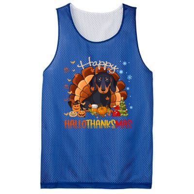 Happy Hallothanksmas Dachshund Halloween Thanksgiving Xmas Funny Gift Mesh Reversible Basketball Jersey Tank