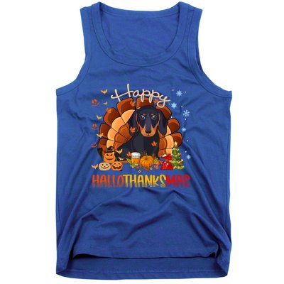 Happy Hallothanksmas Dachshund Halloween Thanksgiving Xmas Funny Gift Tank Top