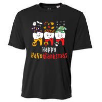 Happy Hallothanksmas Dental Halloween Thanksgiving Christmas Cooling Performance Crew T-Shirt