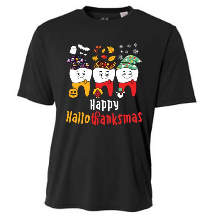 Happy Hallothanksmas Dental Halloween Thanksgiving Christmas Cooling Performance Crew T-Shirt