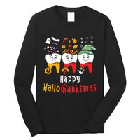 Happy Hallothanksmas Dental Halloween Thanksgiving Christmas Long Sleeve Shirt