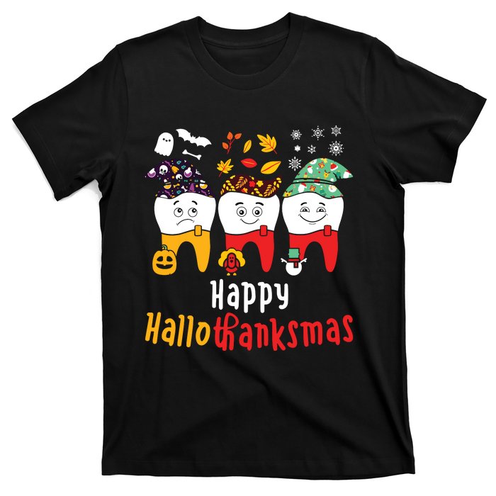 Happy Hallothanksmas Dental Halloween Thanksgiving Christmas T-Shirt