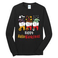 Happy Hallothanksmas Dental Halloween Thanksgiving Christmas Tall Long Sleeve T-Shirt