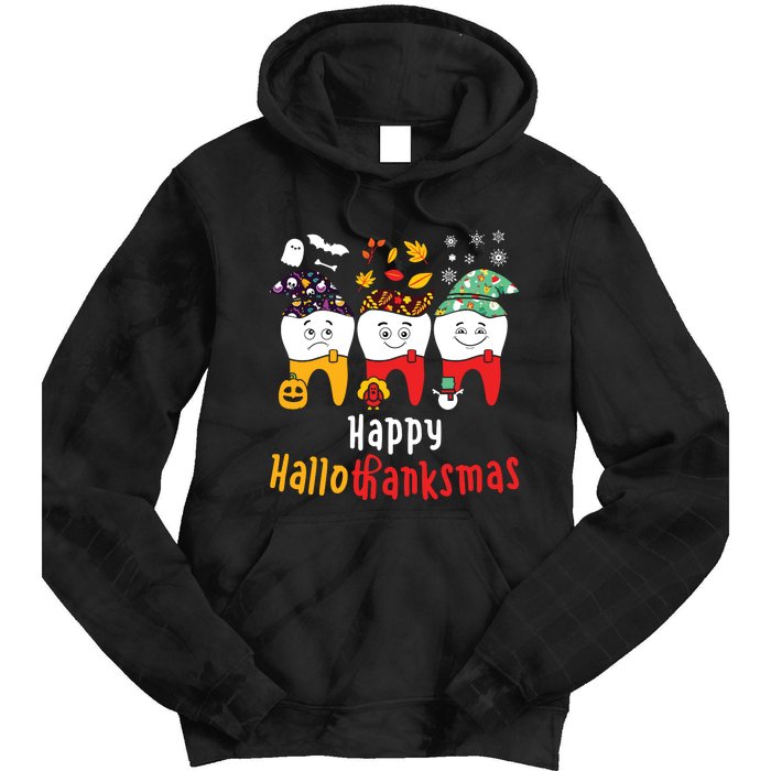 Happy Hallothanksmas Dental Halloween Thanksgiving Christmas Tie Dye Hoodie