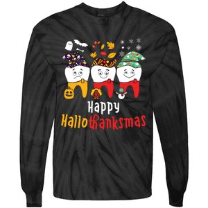 Happy Hallothanksmas Dental Halloween Thanksgiving Christmas Tie-Dye Long Sleeve Shirt