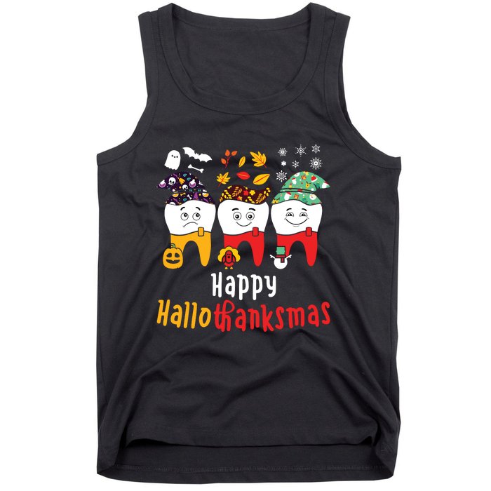 Happy Hallothanksmas Dental Halloween Thanksgiving Christmas Tank Top