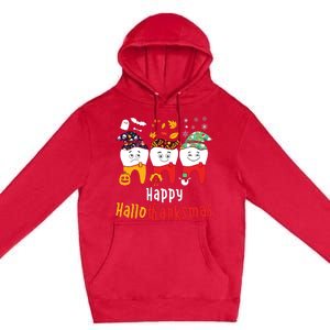 Happy Hallothanksmas Dental Halloween Thanksgiving Christmas Premium Pullover Hoodie