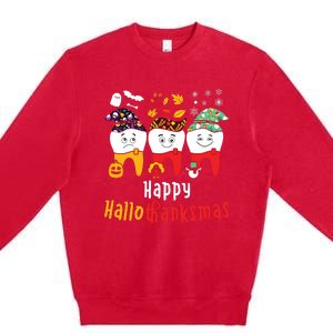 Happy Hallothanksmas Dental Halloween Thanksgiving Christmas Premium Crewneck Sweatshirt